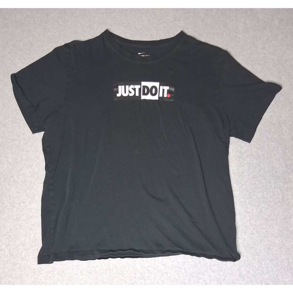 Nike Just Do It T Shirt Womens XL Black Short Sleeve Box Logo Graphic Tee Sporty